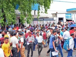 Aspirants leave after appearing for Joint Entrance Exam (Advance) at an examination centre.