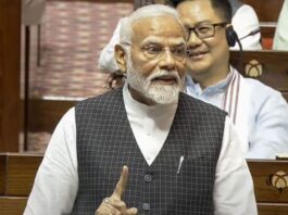 Prime Minister Narendra Modi replies to the Motion of Thanks on the President’s Address in the Rajya Sabha during the ongoing Parliament session, in New Delhi, Wednesday, July 3, 2024. (PTI Photo)