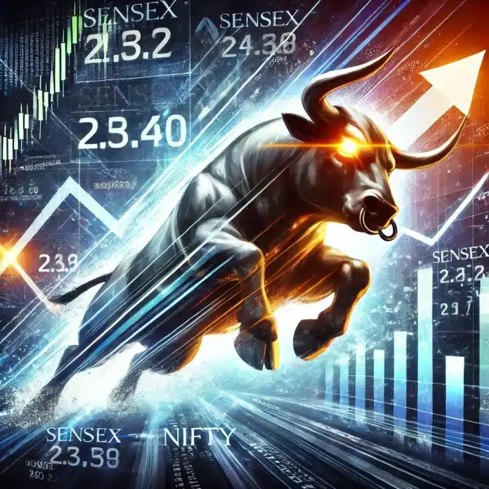 a bull running through a stock market