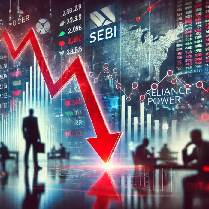 Reliance Power fell 14% in 3 days a red arrow pointing down wards to a chart